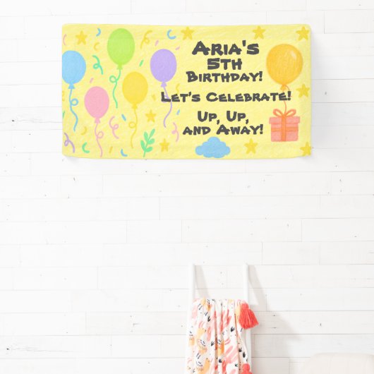 Bewerkbare Crayon Stijl – Ballon Bash Verjaardag Spandoek (Insitu)