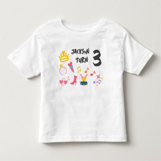 Bewerkbare Crayon Stijl – Pop Star Diva Verjaardag Kinder Shirts (Voorkant)