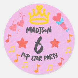 Bewerkbare Crayon Stijl – Pop Star Diva Verjaardag Ronde Sticker