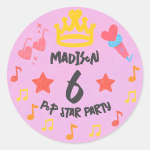 Bewerkbare Crayon Stijl – Pop Star Diva Verjaardag Ronde Sticker