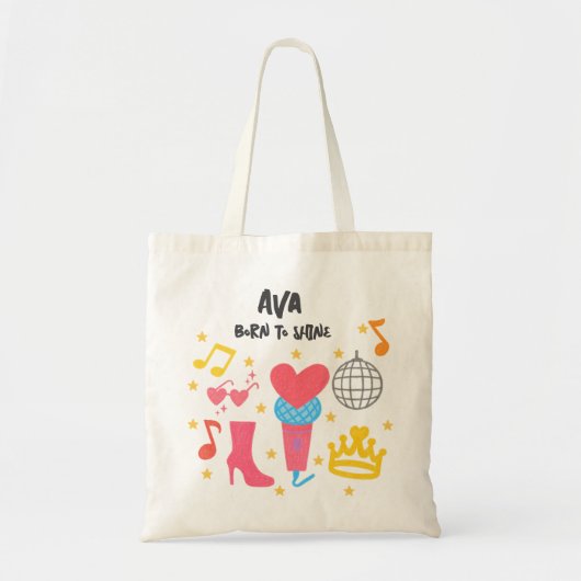 Bewerkbare Crayon Stijl – Pop Star Diva Verjaardag Tote Bag (Voorkant)