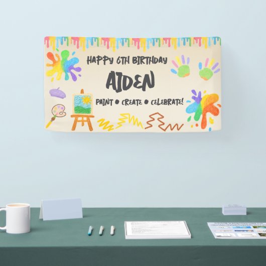 Bewerkbare Crayon Style – Artsy Paint & Palette Spandoek (Beurs)