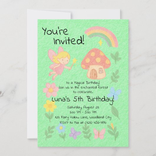 Bewerkbare Crayon Style – Fairy Mushroom Forest Kaart (Voorkant)