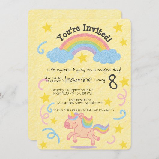 Bewerkbare Crayon Style – Unicorn Dream Sparkle Kaart (Voorkant / Achterkant)
