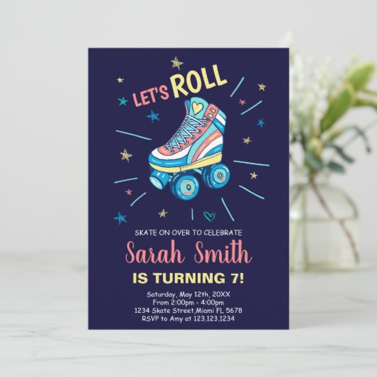 Bewerkbare Creative Roller Party-uitnodiging Kaart (Staand voorkant)