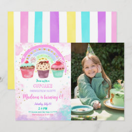 Bewerkbare Cupcake Verjaardag Foto uitnodiging
