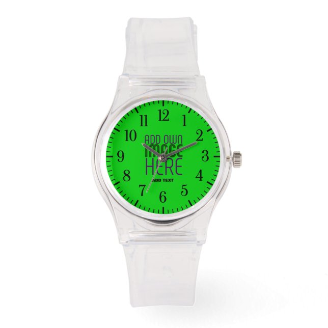 BEWERKBARE CUTE HELDER LIME GROENE AFBEELDING TEKS HORLOGE (Voorkant)