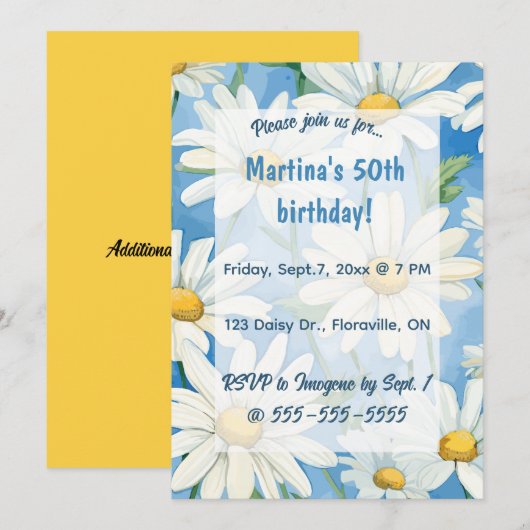 Bewerkbare Daisy Birthday Kaart (Voorkant / Achterkant)