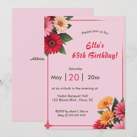 bewerkbare Daisy Invitation Kaart (Voorkant / Achterkant)