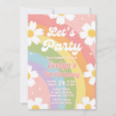 Bewerkbare Daisy Pastel Rainbow Verjaardagsfeestje Kaart (Voorkant)