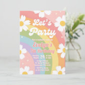 Bewerkbare Daisy Pastel Rainbow Verjaardagsfeestje Kaart (Staand voorkant)