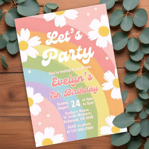Bewerkbare Daisy Pastel Rainbow Verjaardagsfeestje Kaart