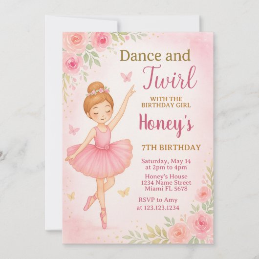 Bewerkbare Dance Party Sjabloon voor meisjes Kaart (Voorkant)