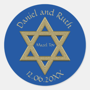 Bewerkbare Davidster Mazel Tov Huwelijksgunst Ronde Sticker