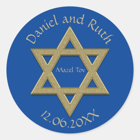 Bewerkbare Davidster Mazel Tov huwelijksgunstbewij Ronde Sticker (Voorkant)