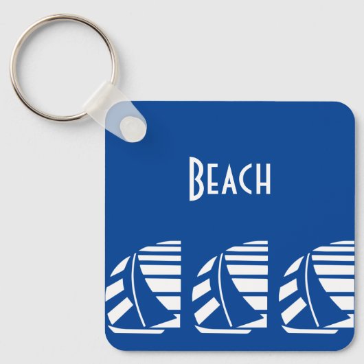Bewerkbare Deco Letters Blauw Wit Zeilboot Sleutel Sleutelhanger (Voorkant)