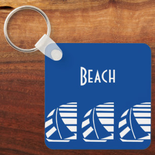 Bewerkbare Deco Letters Blauw Wit Zeilboot Sleutel Sleutelhanger