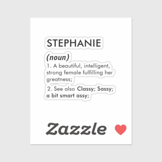 Bewerkbare definitie van de naam Stephanie, aangep Sticker (Vel)