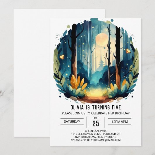 Bewerkbare dennenavontuur Woodland verjaardag Kaart (Voorkant / Achterkant)