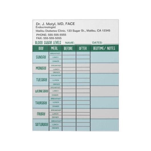 Bewerkbare diabetes bloedsuikerspiegel grafiek notitieblok (Linkerzijde)