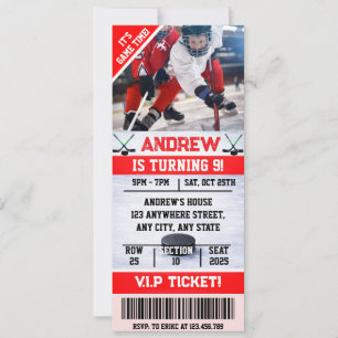 Bewerkbare digitale hockeyticket verjaardag met fo kaart