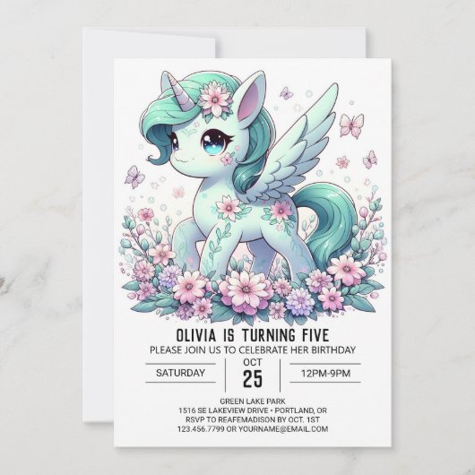Bewerkbare digitale verjaardag van Unicorn Kaart (Voorkant)