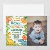 Bewerkbare Dino Party Uitnodigen met Foto Feestdagenkaart (Voorkant / Achterkant)