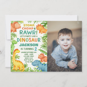 Bewerkbare Dino Party Uitnodigen met Foto Feestdagenkaart