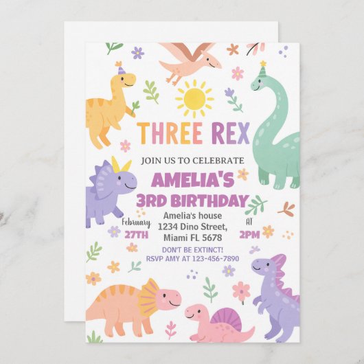 Bewerkbare Dino Party-uitnodiging voor jongens of  Feestdagenkaart (Voorkant / Achterkant)