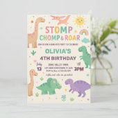 Bewerkbare dinopartij uitnodigen feestdagenkaart (Staand voorkant)
