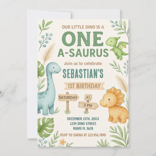 Bewerkbare dinopartij uitnodigen feestdagenkaart (Voorkant)