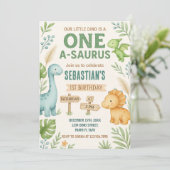 Bewerkbare dinopartij uitnodigen feestdagenkaart (Staand voorkant)