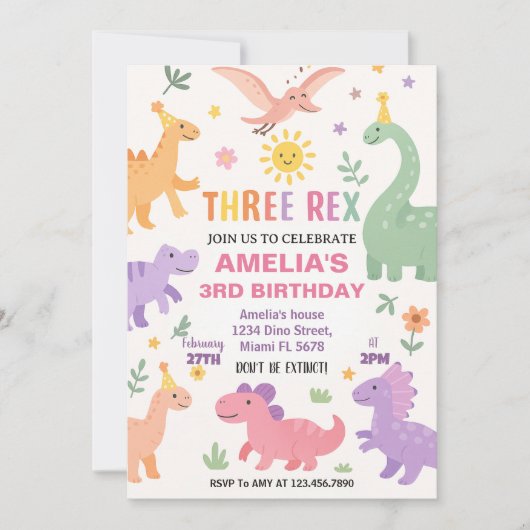 Bewerkbare dinopartij uitnodigen feestdagenkaart (Voorkant)
