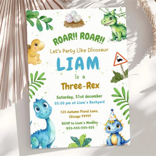 Bewerkbare Dinosaur 3rd Birthday Invitation Sjablo Kaart