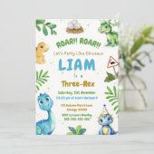 Bewerkbare Dinosaur 3rd Birthday Invitation Sjablo Kaart (Staand voorkant)