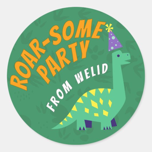 bewerkbare Dinosaur Party Sticker (Voorkant)