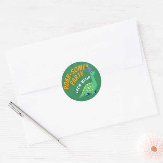 bewerkbare Dinosaur Party Sticker (Envelop)