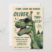 Bewerkbare dinosaurus 2e verjaardag uitnodiging, t kaart (Voorkant)