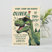 Bewerkbare dinosaurus 2e verjaardag uitnodiging, t kaart (Staand voorkant)