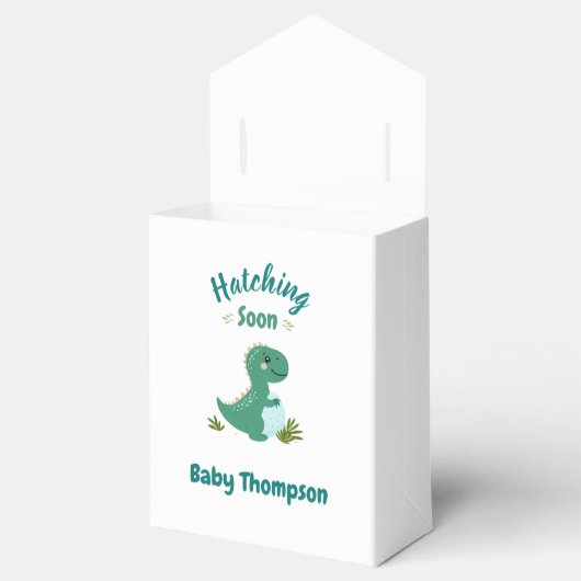 Bewerkbare Dinosaurus Baby Boy Shower Uitkomen Bin Bedankdoosjes (Geopend)