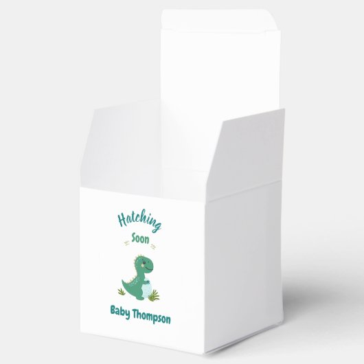 Bewerkbare Dinosaurus Baby Boy Shower Uitkomen Bin Bedankdoosjes (Geopend)