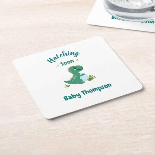 Bewerkbare Dinosaurus Baby Boy Shower Uitkomen Bin Kartonnen Onderzetters (Schuin)