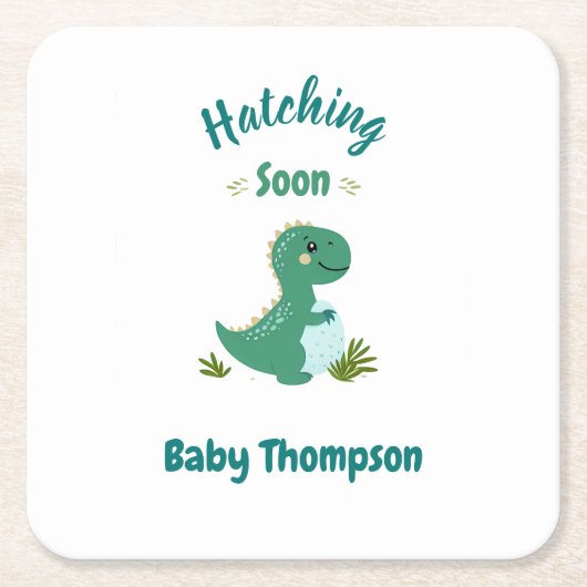 Bewerkbare Dinosaurus Baby Boy Shower Uitkomen Bin Kartonnen Onderzetters (Voorkant)