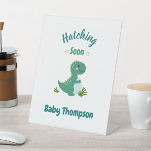 Bewerkbare Dinosaurus Baby Boy Shower Uitkomen Bin Reclamebord Met Voetstuk