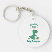 Bewerkbare Dinosaurus Baby Boy Shower Uitkomen Bin Sleutelhanger (Voorkant)
