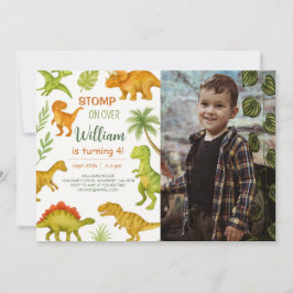 Bewerkbare Dinosaurus Verjaardagsfeestfoto Kaart