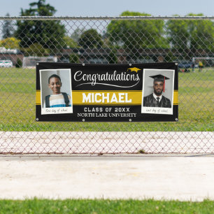 Bewerkbare diploma-banner Toen en Nu met foto's Spandoek