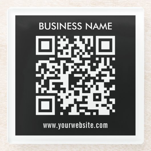 Bewerkbare (direct gegenereerde) QR-code | Zwart Glazen Onderzetter (Voorkant)