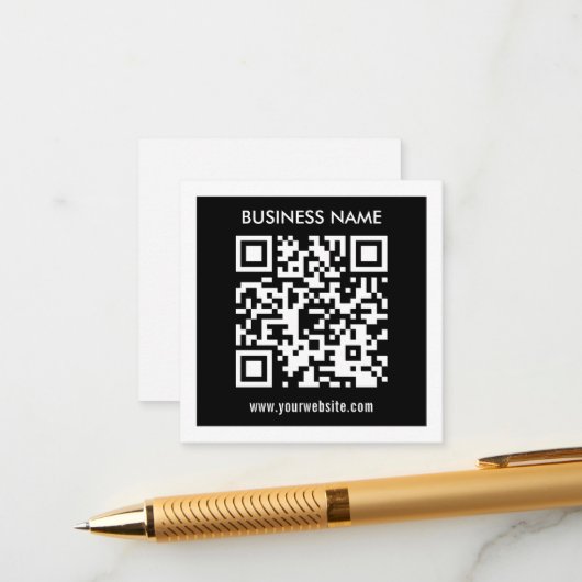 Bewerkbare (direct gegenereerde) QR-code | Zwart Informatiekaartje (Voorkant / Achterkant in situ)