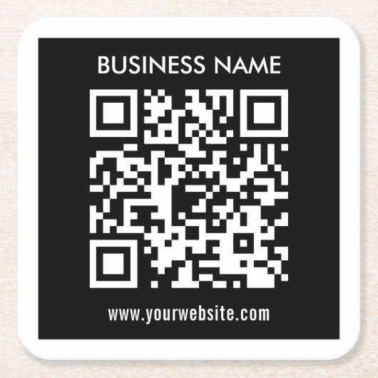 Bewerkbare (direct gegenereerde) QR-code | Zwart Kartonnen Onderzetters (Voorkant)